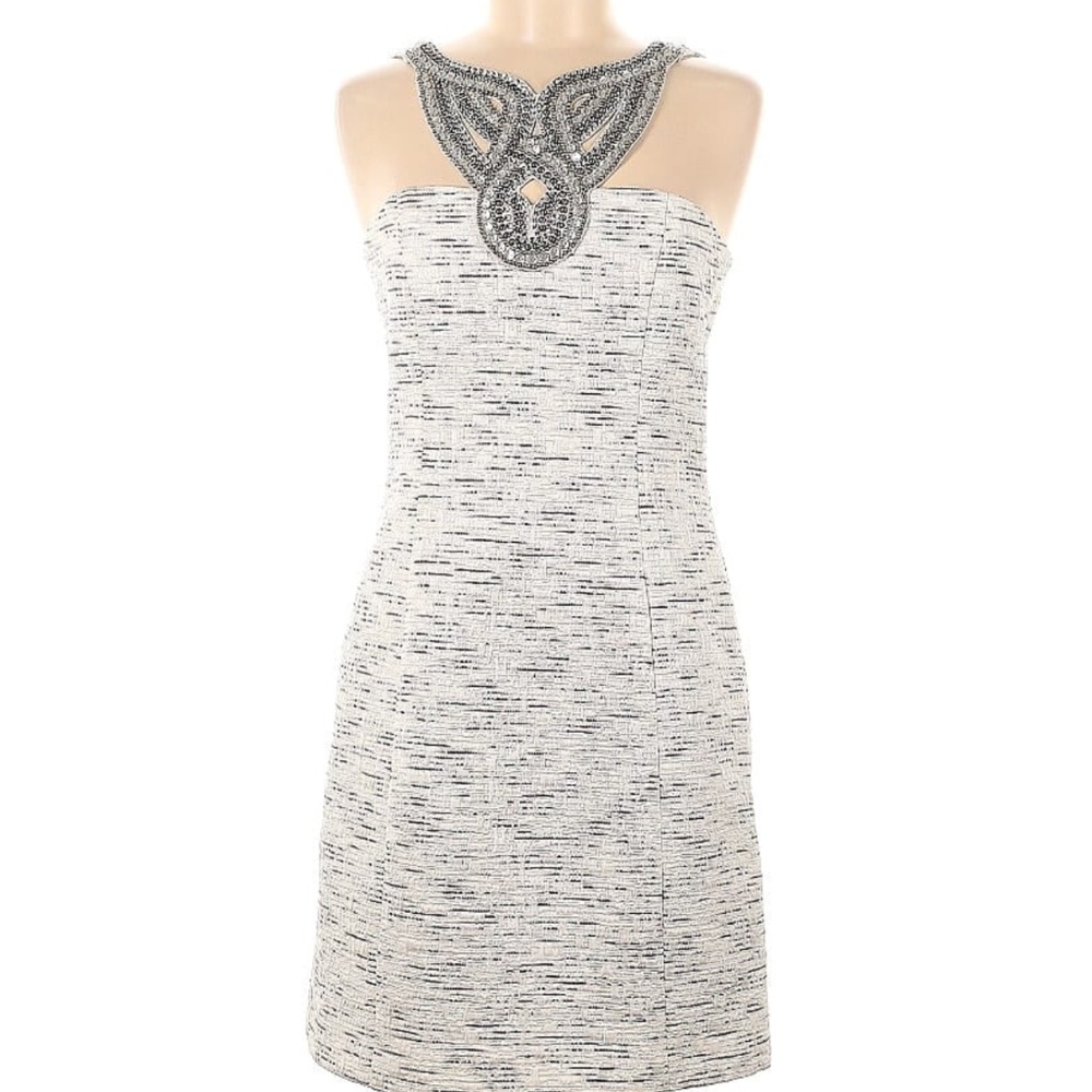 White / Grey Mini Dress with Sequin Neckline
